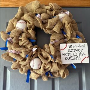Baseball Burlap Wreath with Blue Accents